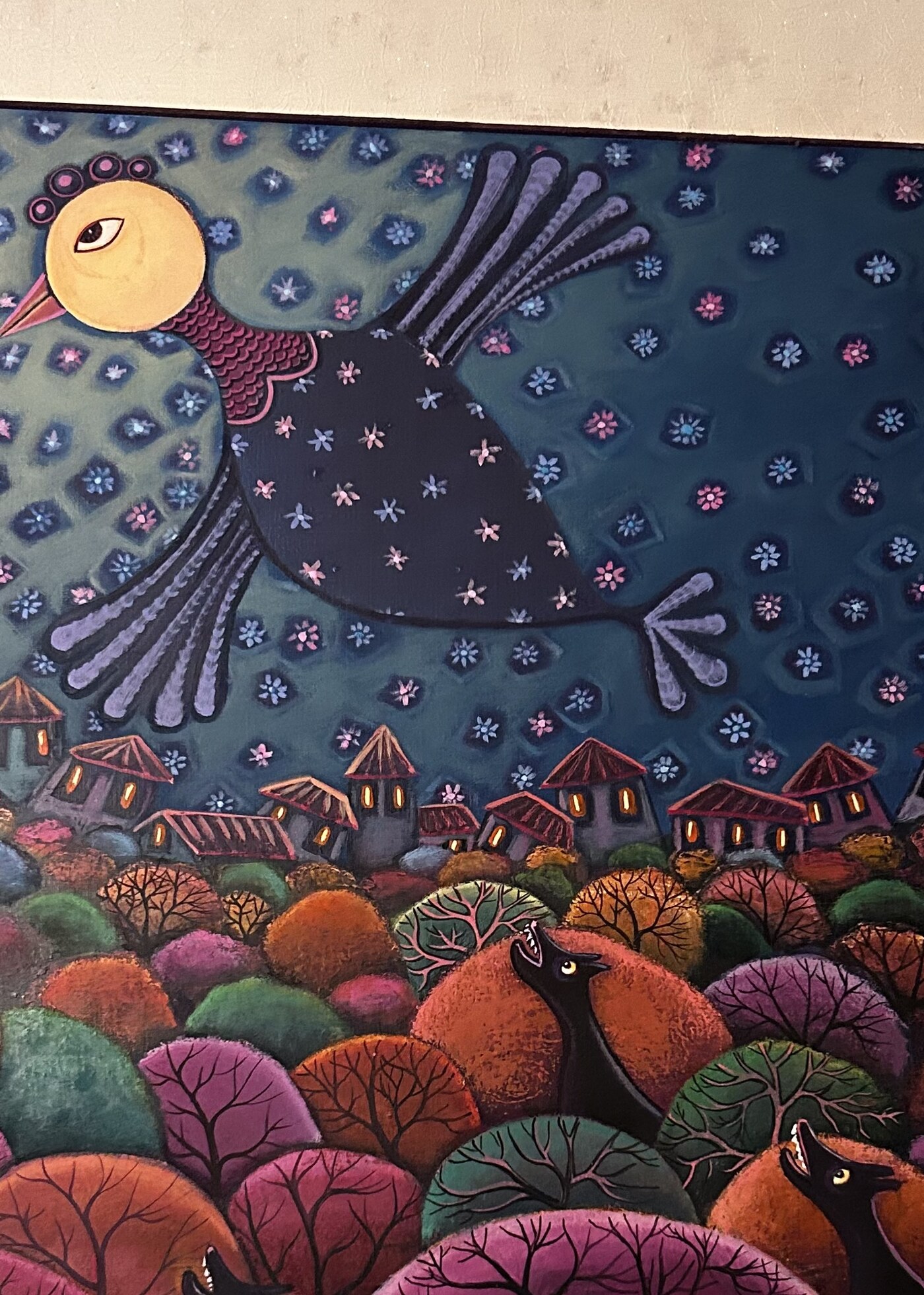 Great bird over an autumn village