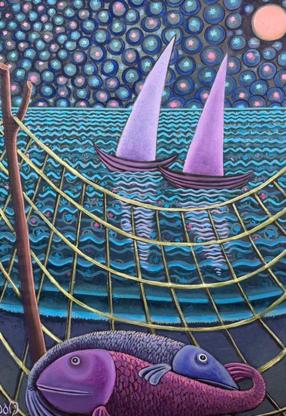 Night sailboats and fish