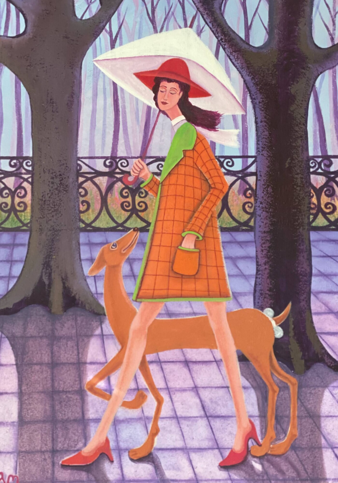 Woman walking with greyhound
